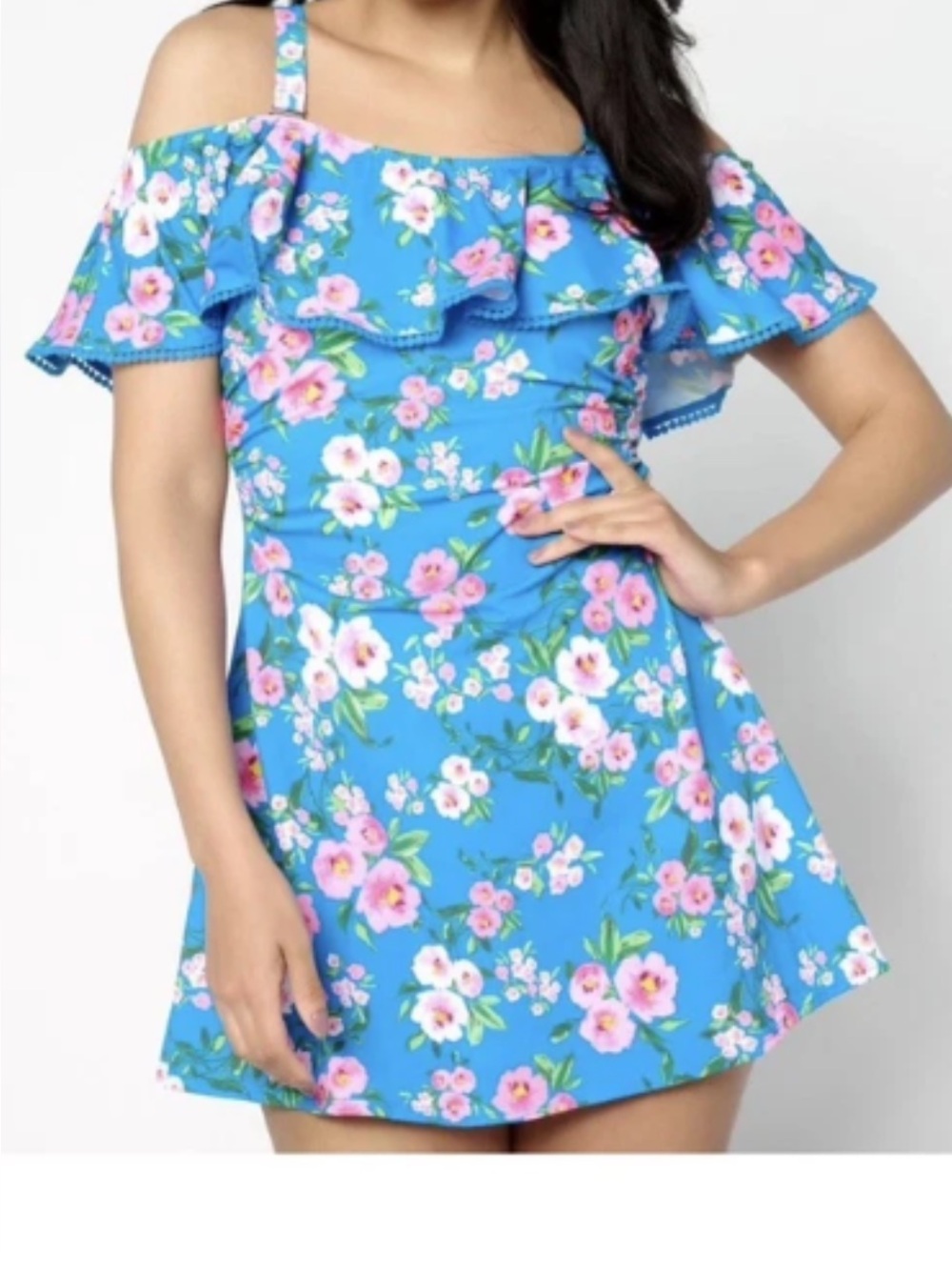Bridge Hampton Isaac Mixrahi Blue Floral Off-Shoulder Summer swim Dress